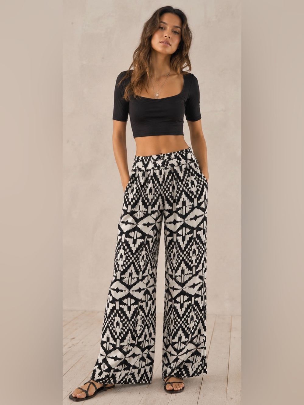 Tyche Black & White Aztec Wide Leg Pants